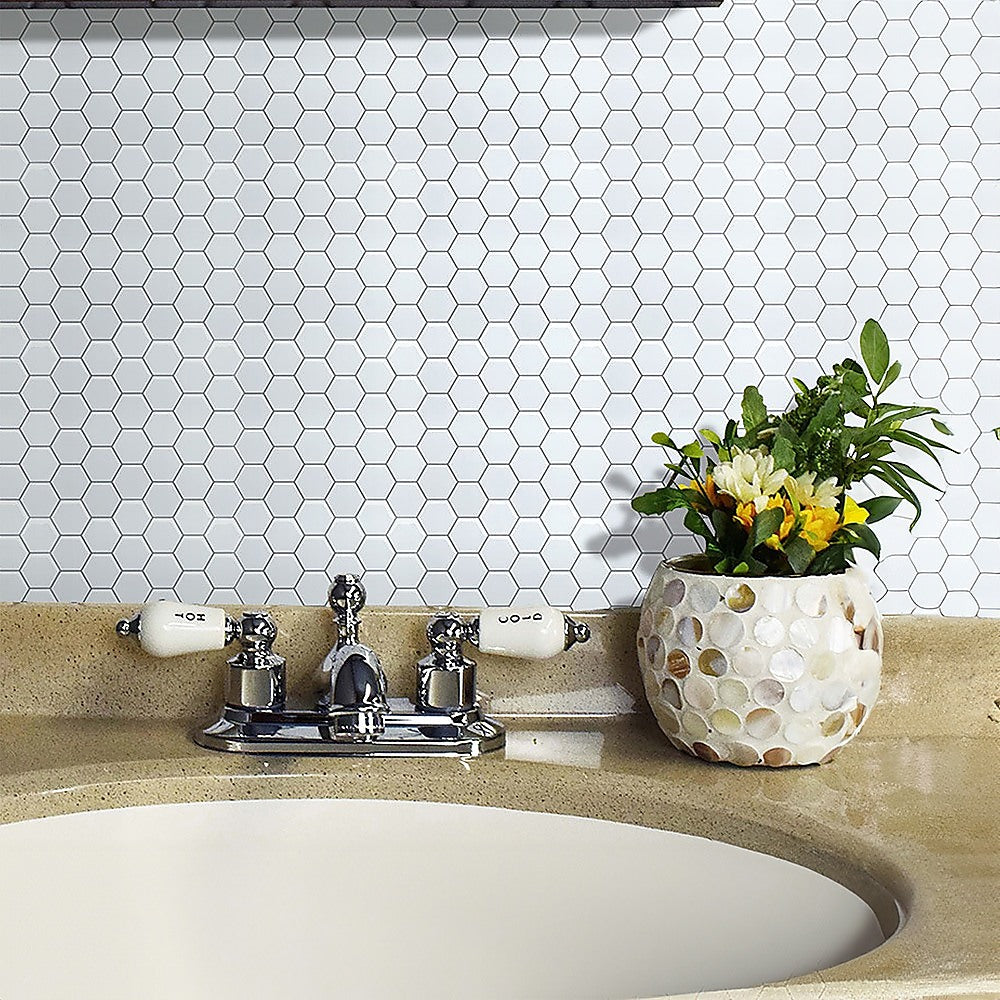 Tiles 3D Peel and Stick Wall Tile Hexagon White 30cm x 30cm x 10 sheets