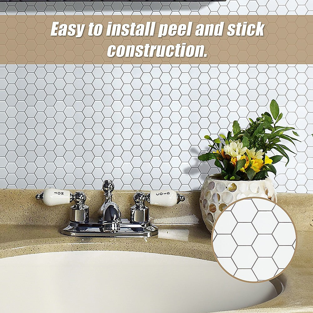Tiles 3D Peel and Stick Wall Tile Hexagon White 30cm x 30cm x 10 sheets