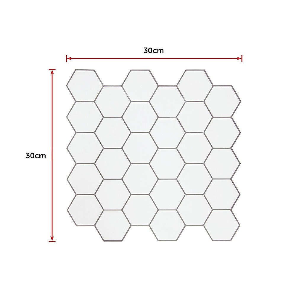 Tiles 3D Peel and Stick Wall Tile Hexagon White 30cm x 30cm x 10 sheets