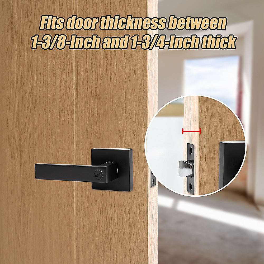 Door Handle Set Lever Privacy Function Square Black