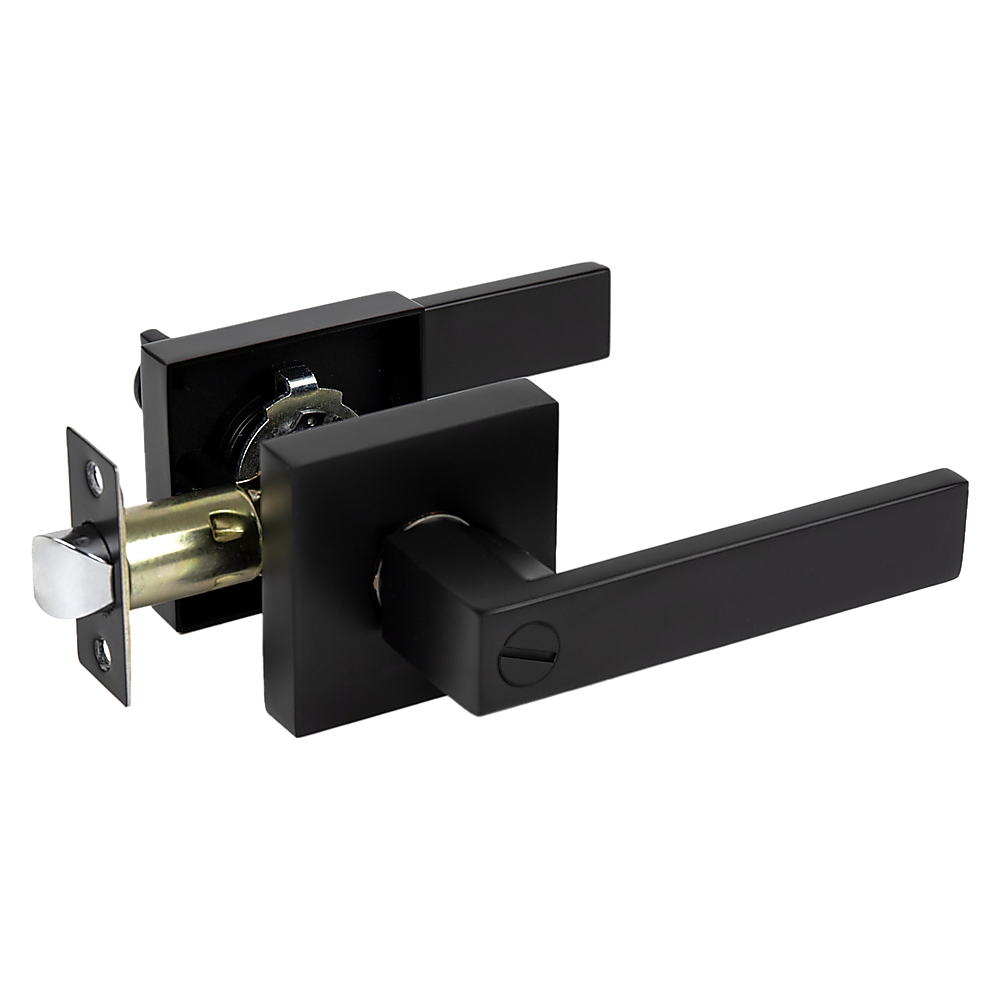 Door Handle Set Lever Privacy Function Square Black