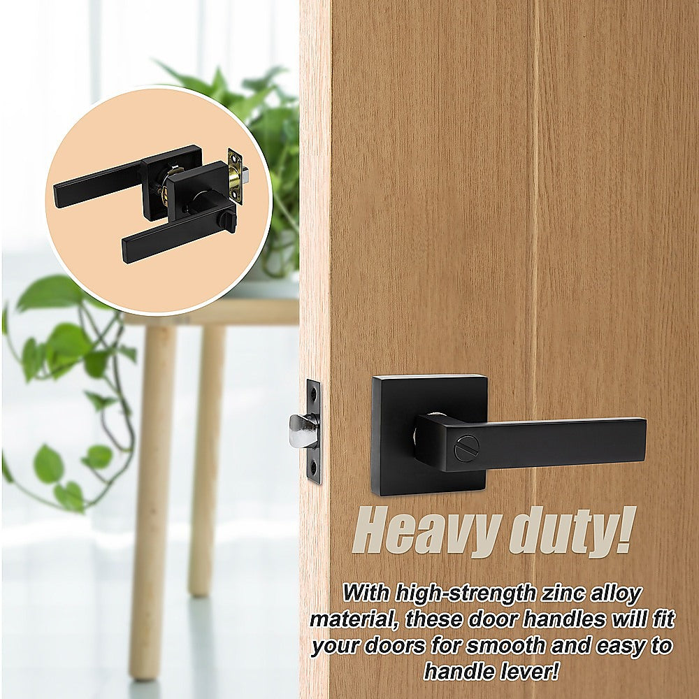 Door Handle Set Lever Privacy Function Square Black