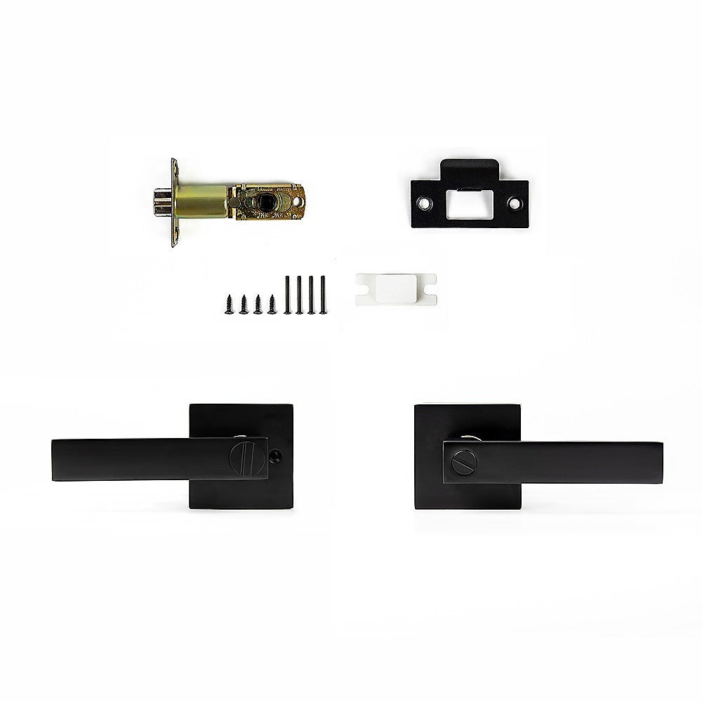 Door Handle Set Lever Privacy Function Square Black