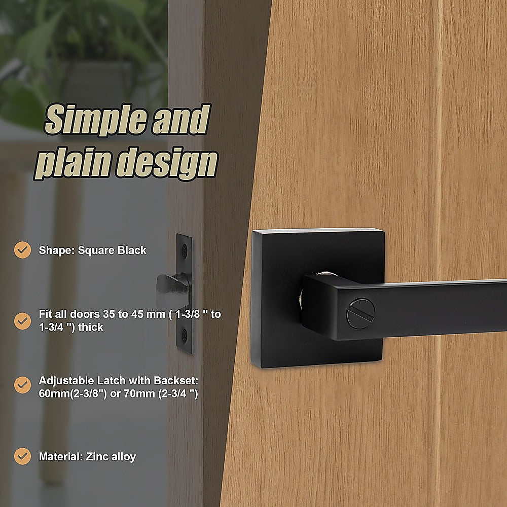 Door Handle Set Lever Privacy Function Square Black