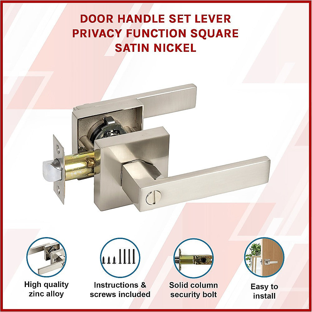 Door Handle Set Lever Privacy Function Square Satin Nickel