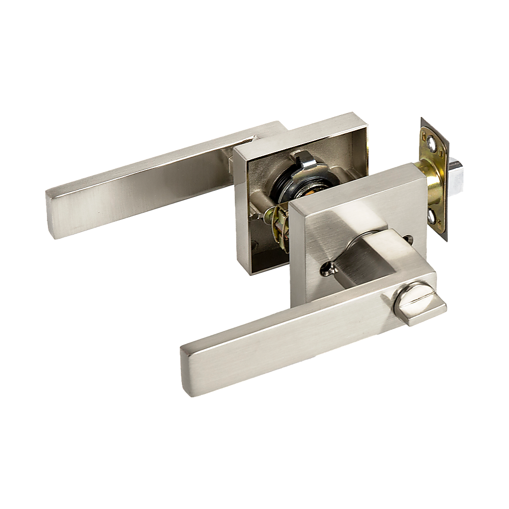 Door Handle Set Lever Privacy Function Square Satin Nickel