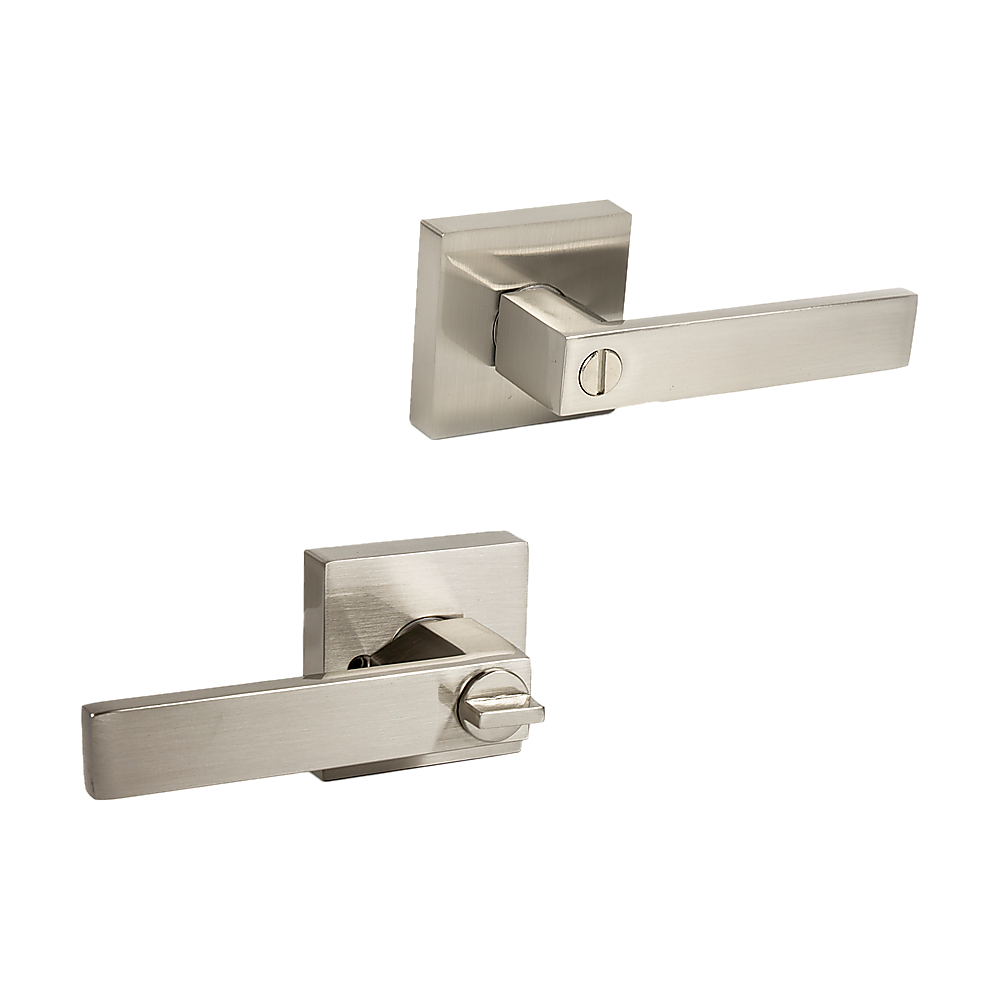 Door Handle Set Lever Privacy Function Square Satin Nickel