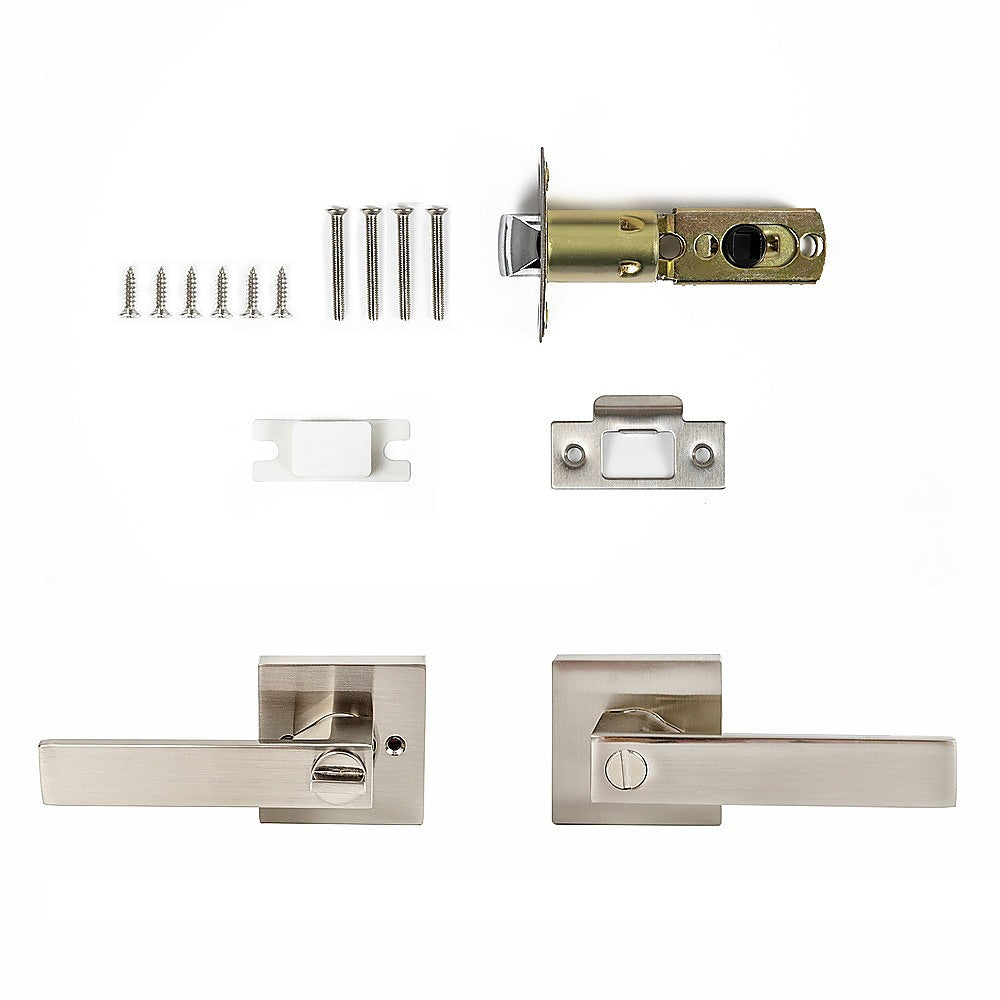 Door Handle Set Lever Privacy Function Square Satin Nickel