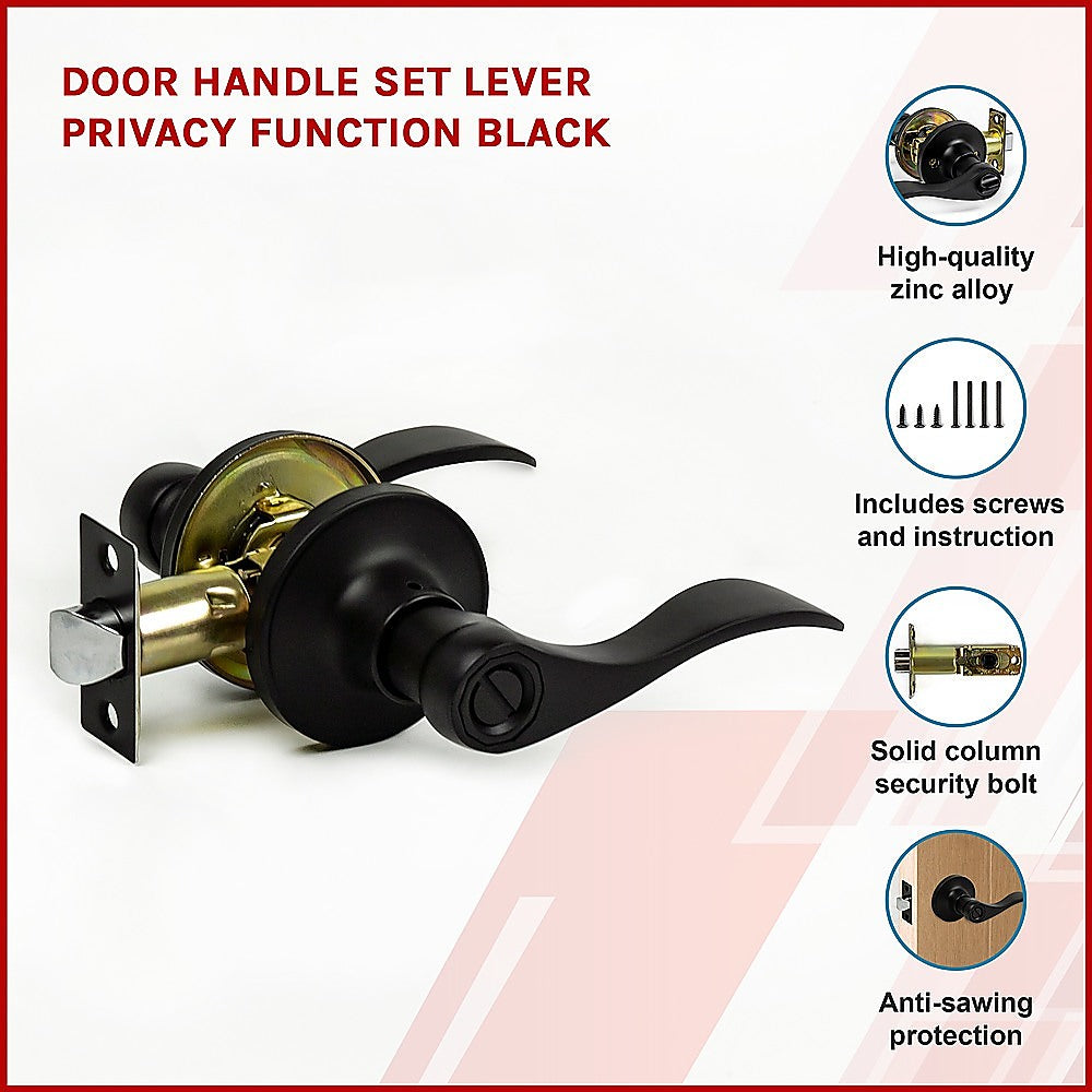 Door Handle Set Lever Privacy Function Black