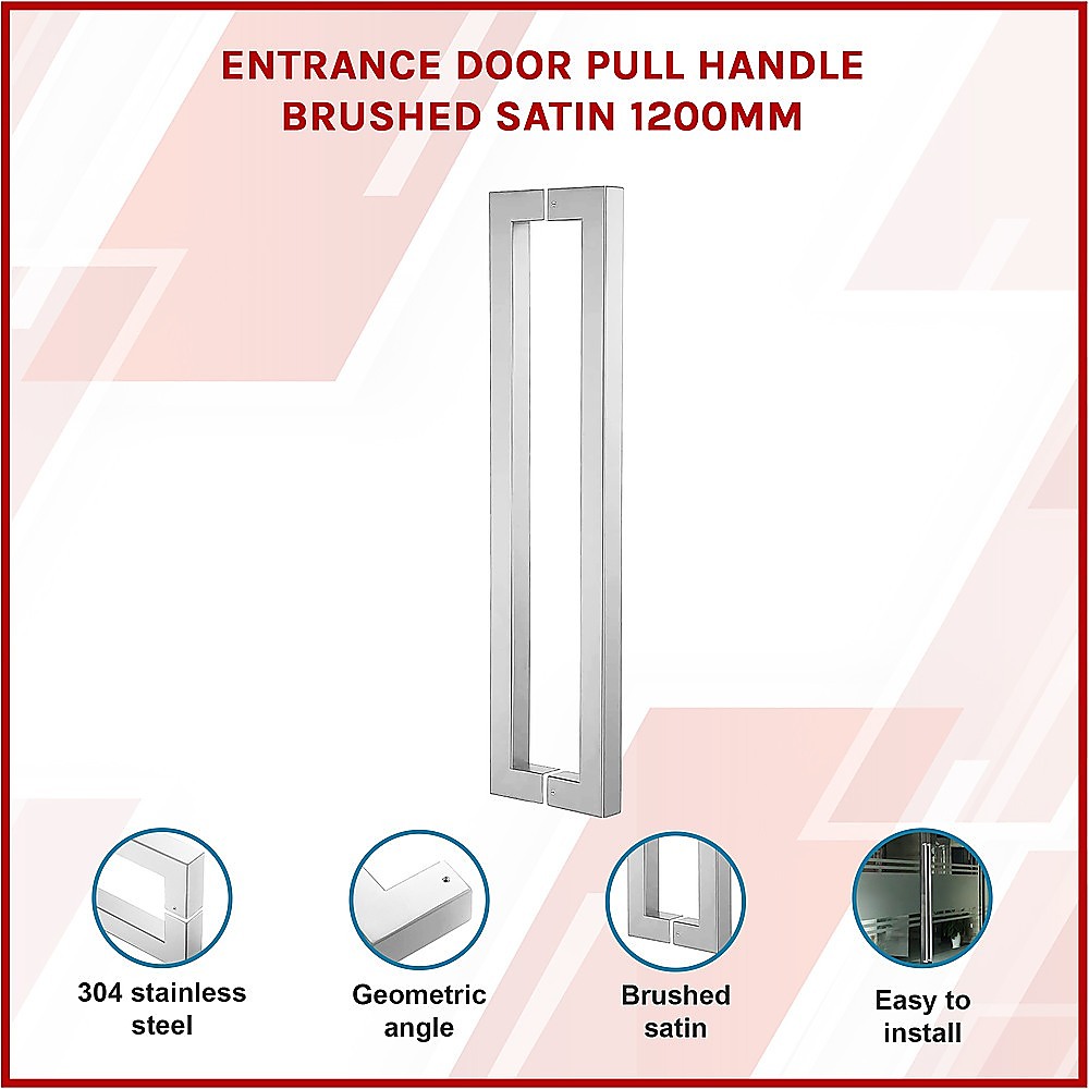 1200mm Brushed Satin 304 SS Door Pull Handle for Glass & Timber