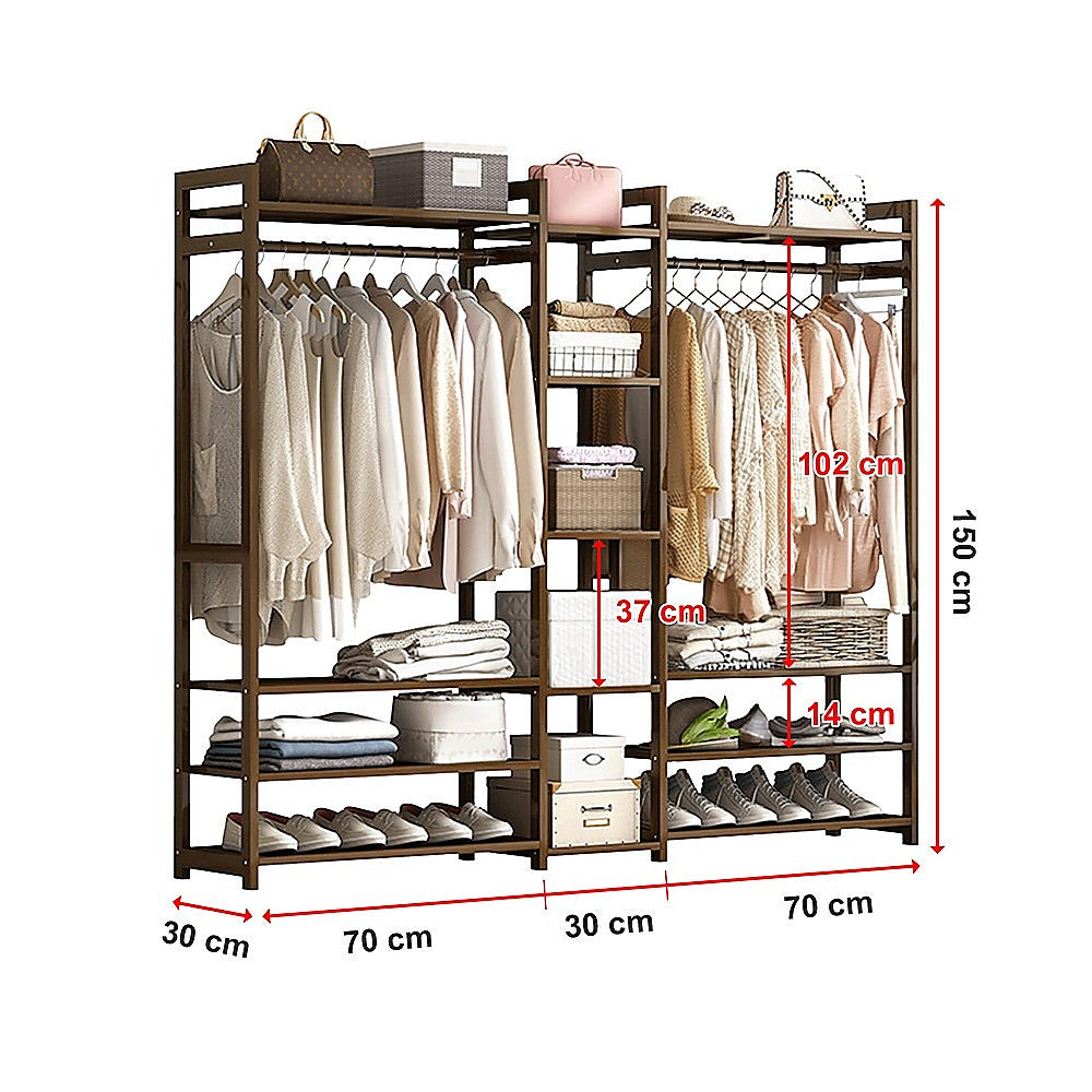 Dark Wood Bamboo Clothes Rack With Storage Drawers