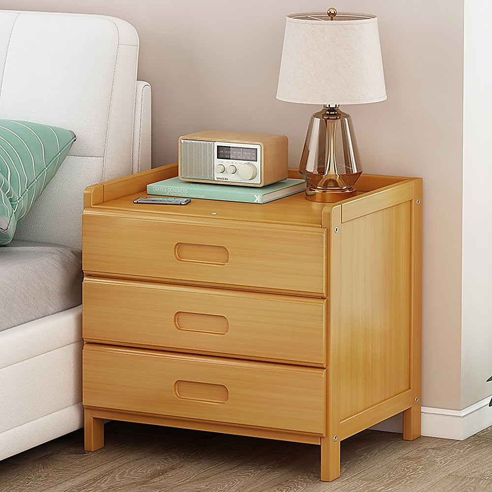 Bamboo Bedside Table with 3 Drawers, Waterproof Storage