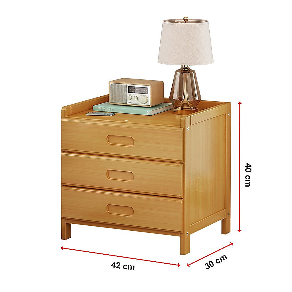 Bamboo Bedside Table with 3 Drawers, Waterproof Storage