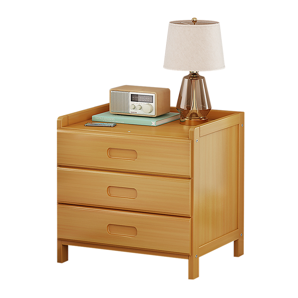 Bamboo Bedside Table with 3 Drawers, Waterproof Storage