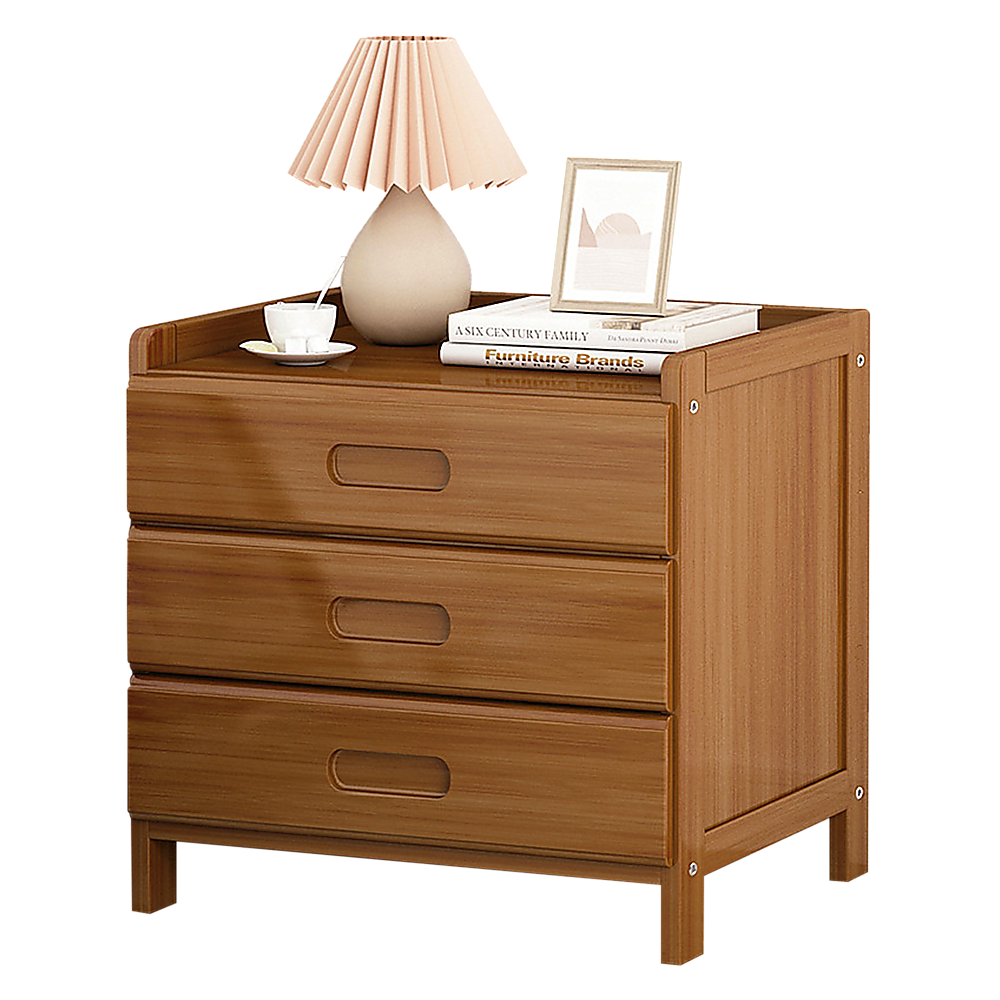 3-Drawer Waterproof Bamboo Bedside Table - Dark Wood