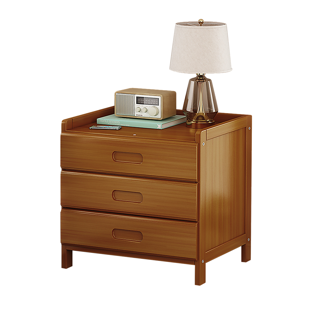 3-Drawer Waterproof Bamboo Bedside Table - Dark Wood