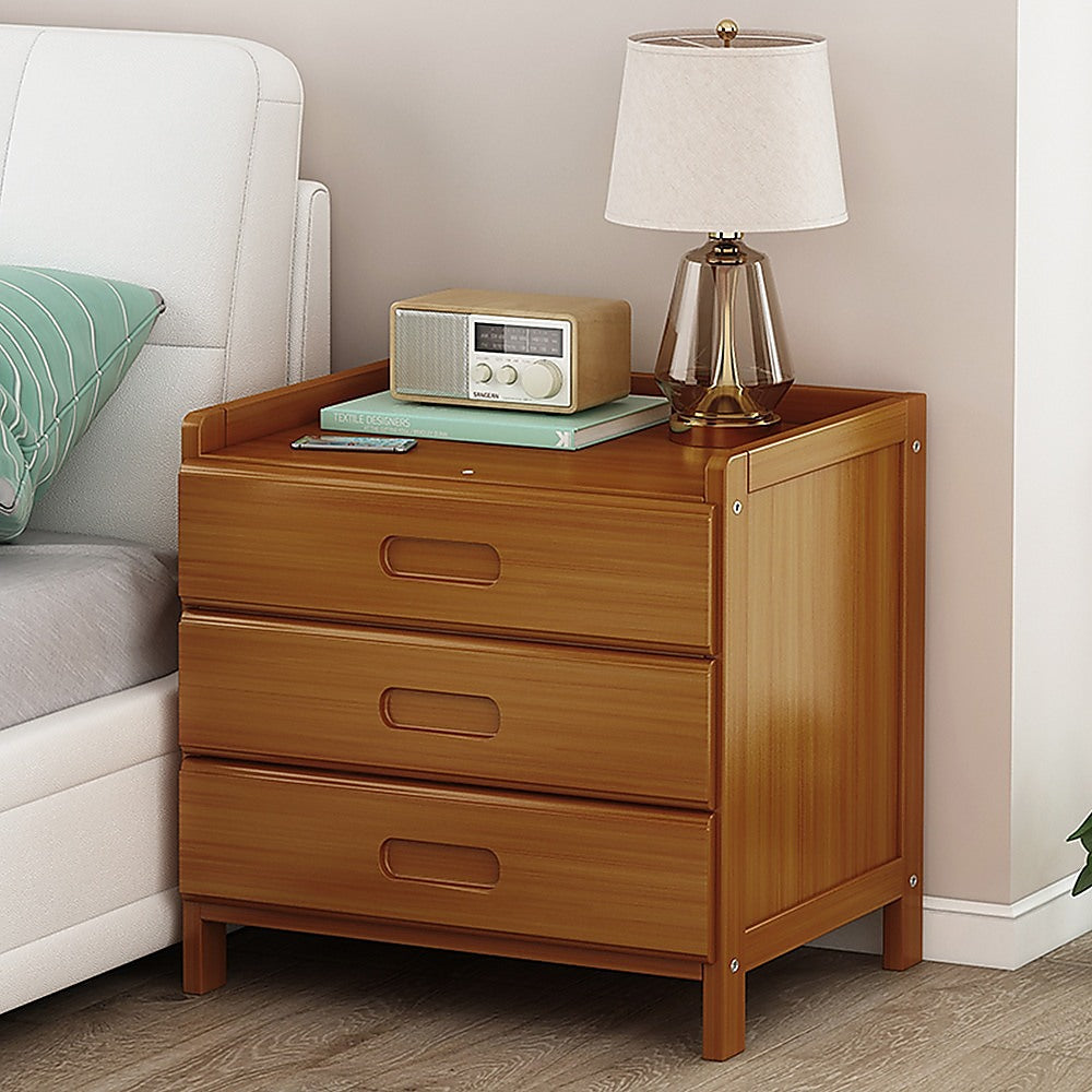 3-Drawer Waterproof Bamboo Bedside Table - Dark Wood