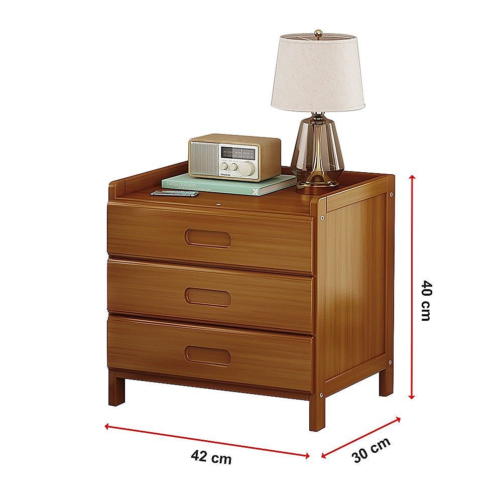 3-Drawer Waterproof Bamboo Bedside Table - Dark Wood