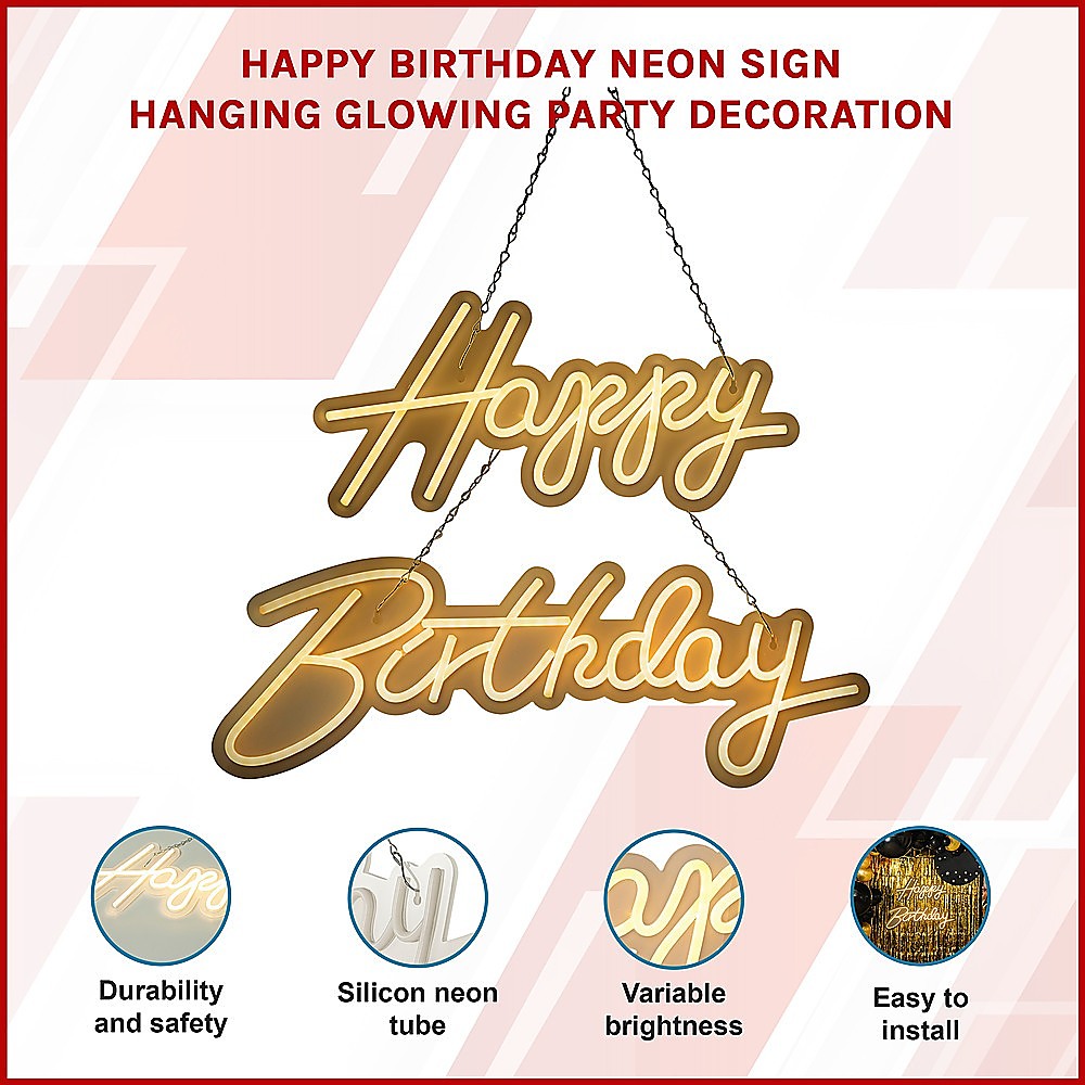 Bright LED Neon Happy Birthday Sign, Extra Brightness Control