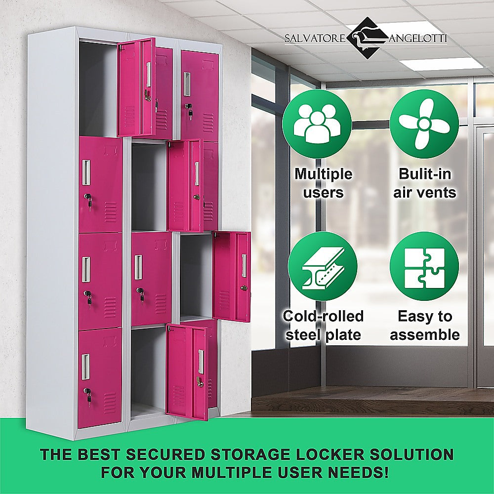 12-Door Locker for Office Gym Shed School Home Storage - Standard Lock with 2 Keys