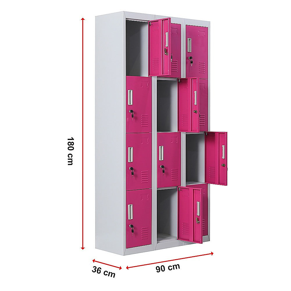 12-Door Locker for Office Gym Shed School Home Storage - Standard Lock with 2 Keys