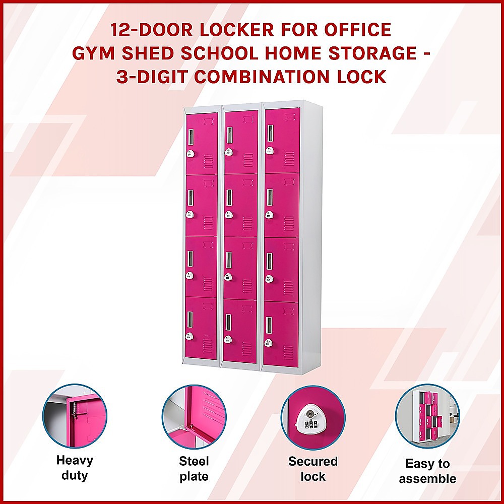 12-Door Locker for Office Gym Shed School Home Storage - 3-Digit Combination Lock