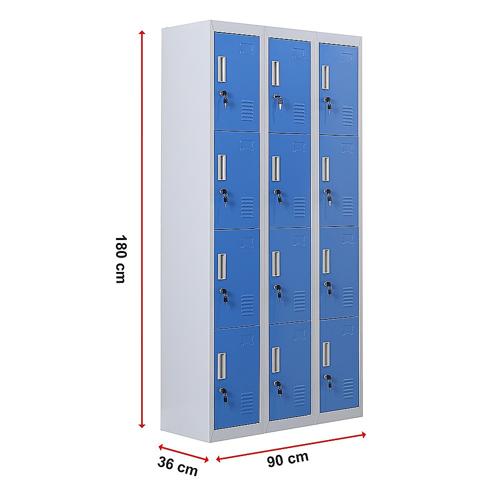 12-Door Locker for Office Gym Shed School Home Storage - Standard Lock with Keys