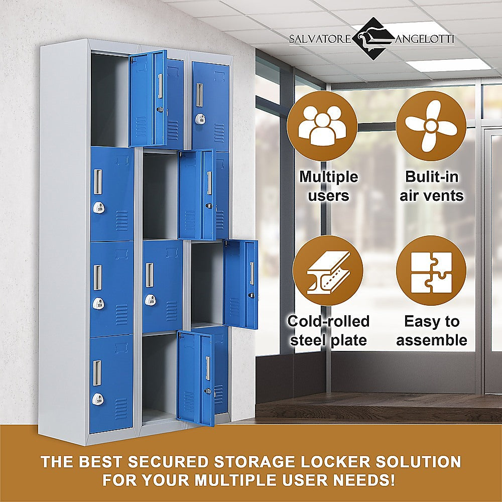 12-Door Locker for Office Gym Shed School Home Storage - 3-Digit Combination Lock