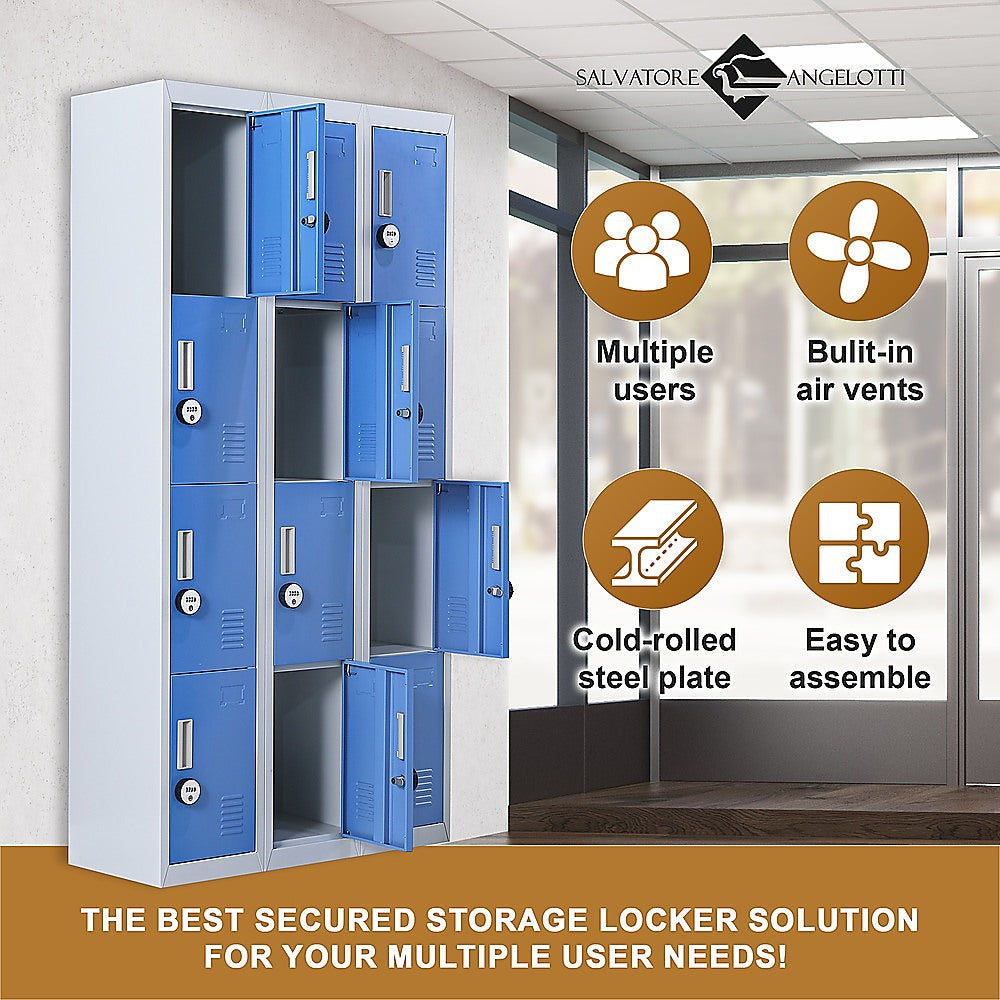 12-Door Locker for Office Gym Shed School Home Storage - 4-Digit Combination Lock