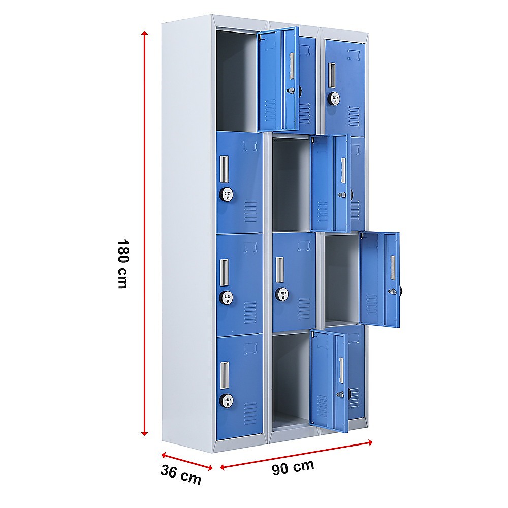 12-Door Locker for Office Gym Shed School Home Storage - 4-Digit Combination Lock