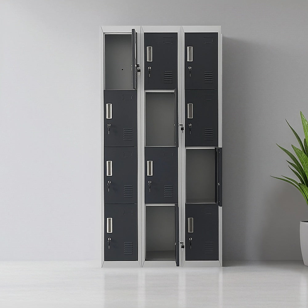 12-Door Locker for Office Gym Shed School Home Storage - Standard Lock with Keys