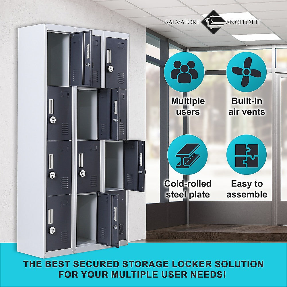 12-Door Locker for Office Gym Shed School Home Storage - 4-Digit Combination Lock