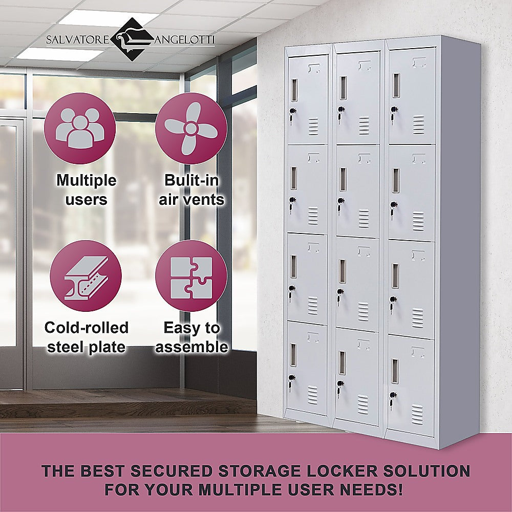 12-Door Locker for Office Gym Shed School Home Storage - Standard Lock with Keys