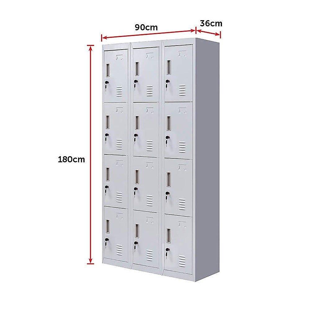 12-Door Locker for Office Gym Shed School Home Storage - Standard Lock with Keys