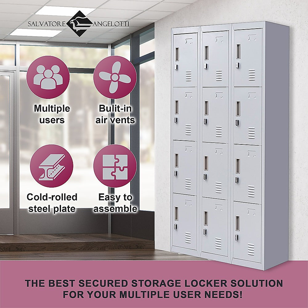 12-Door Locker for Office Gym Shed School Home Storage - Padlock-operated