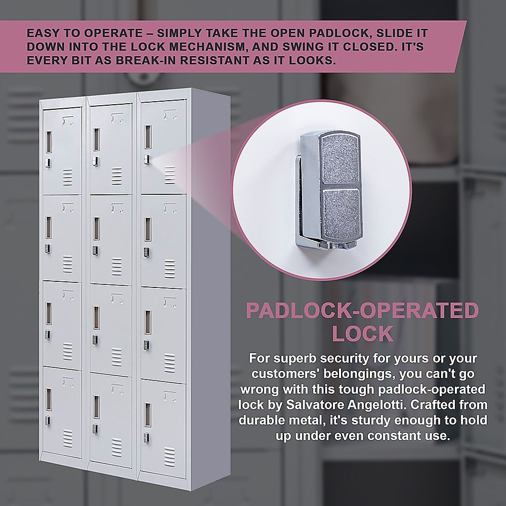 12-Door Locker for Office Gym Shed School Home Storage - Padlock-operated