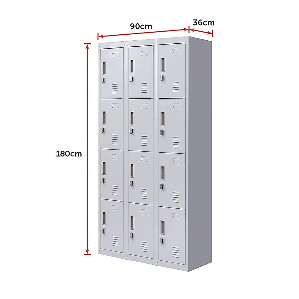 12-Door Locker for Office Gym Shed School Home Storage - Padlock-operated