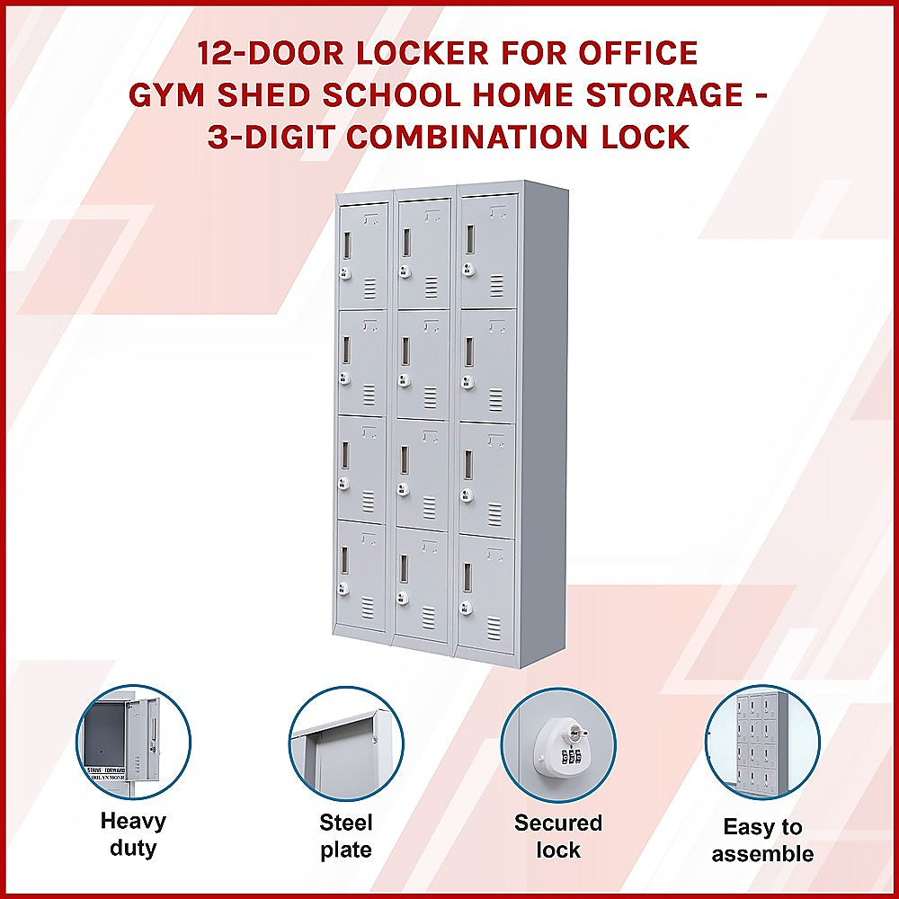 12-Door Locker for Office Gym Shed School Home Storage - 3-Digit Combination Lock