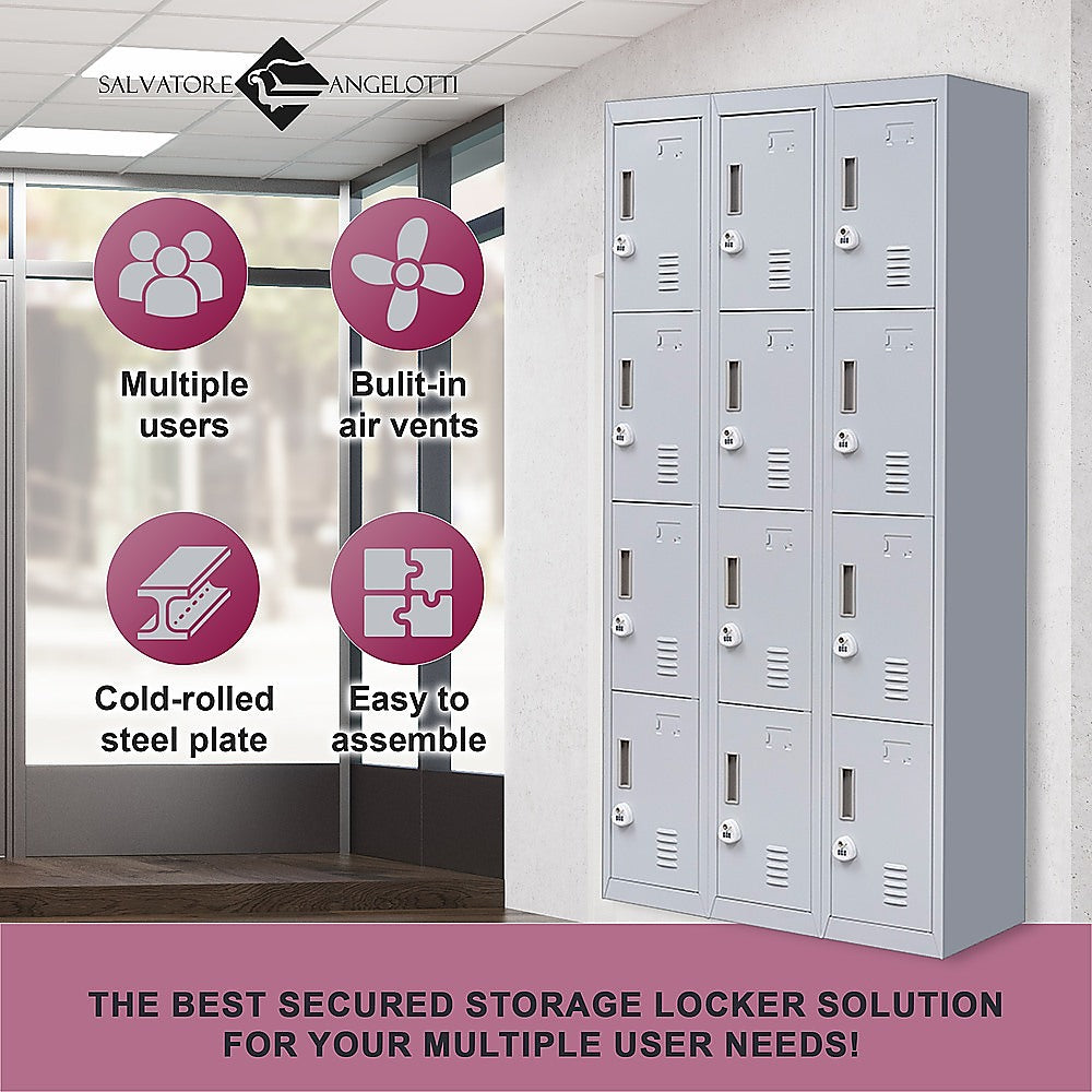 12-Door Locker for Office Gym Shed School Home Storage - 3-Digit Combination Lock