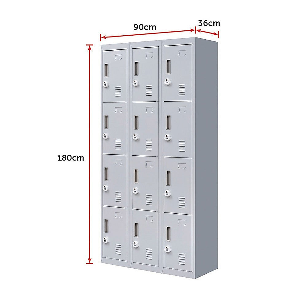 12-Door Locker for Office Gym Shed School Home Storage - 3-Digit Combination Lock