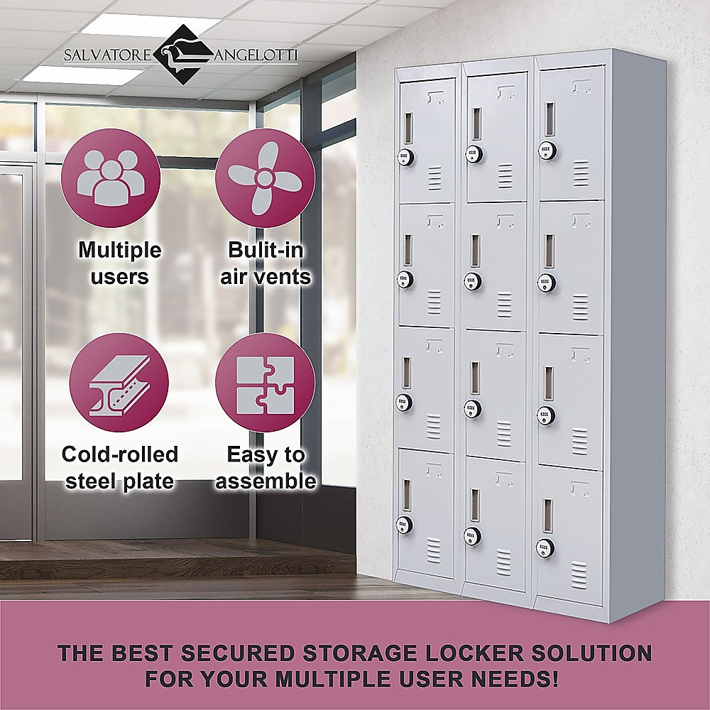 12-Door Locker for Office Gym Shed School Home Storage - 4-Digit Combination Lock