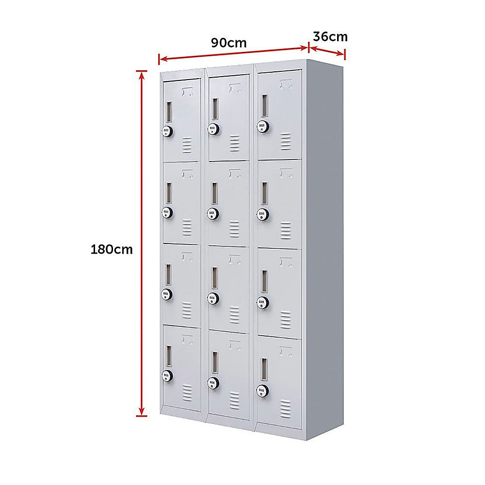 12-Door Locker for Office Gym Shed School Home Storage - 4-Digit Combination Lock