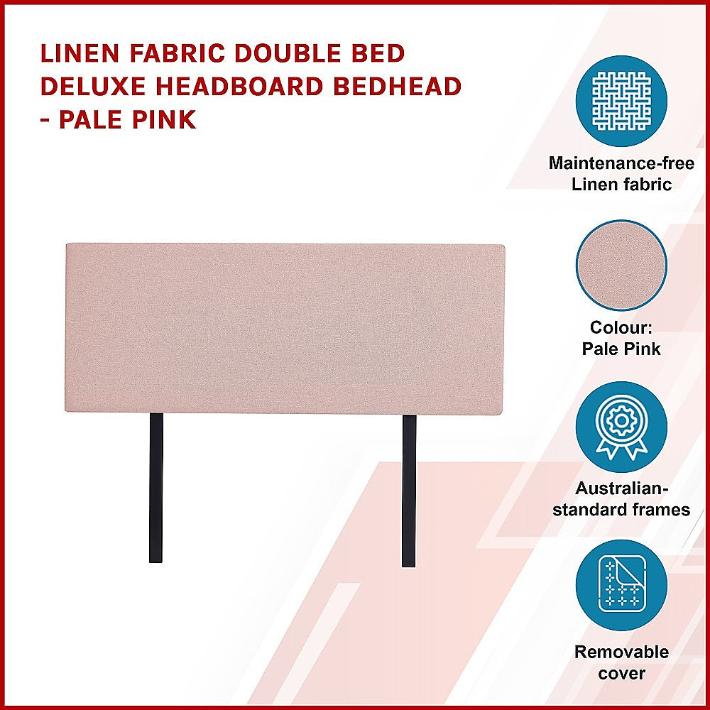 Pale Pink Linen Fabric Double Bed Headboard, Adjustable Height