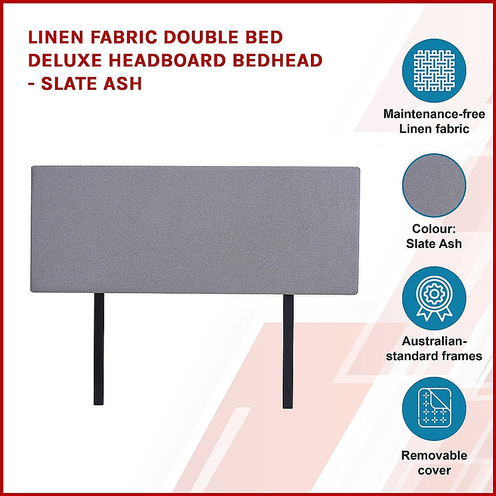 Easy-Care Linen Double Bed Headboard, Adjustable Height, Slate Ash