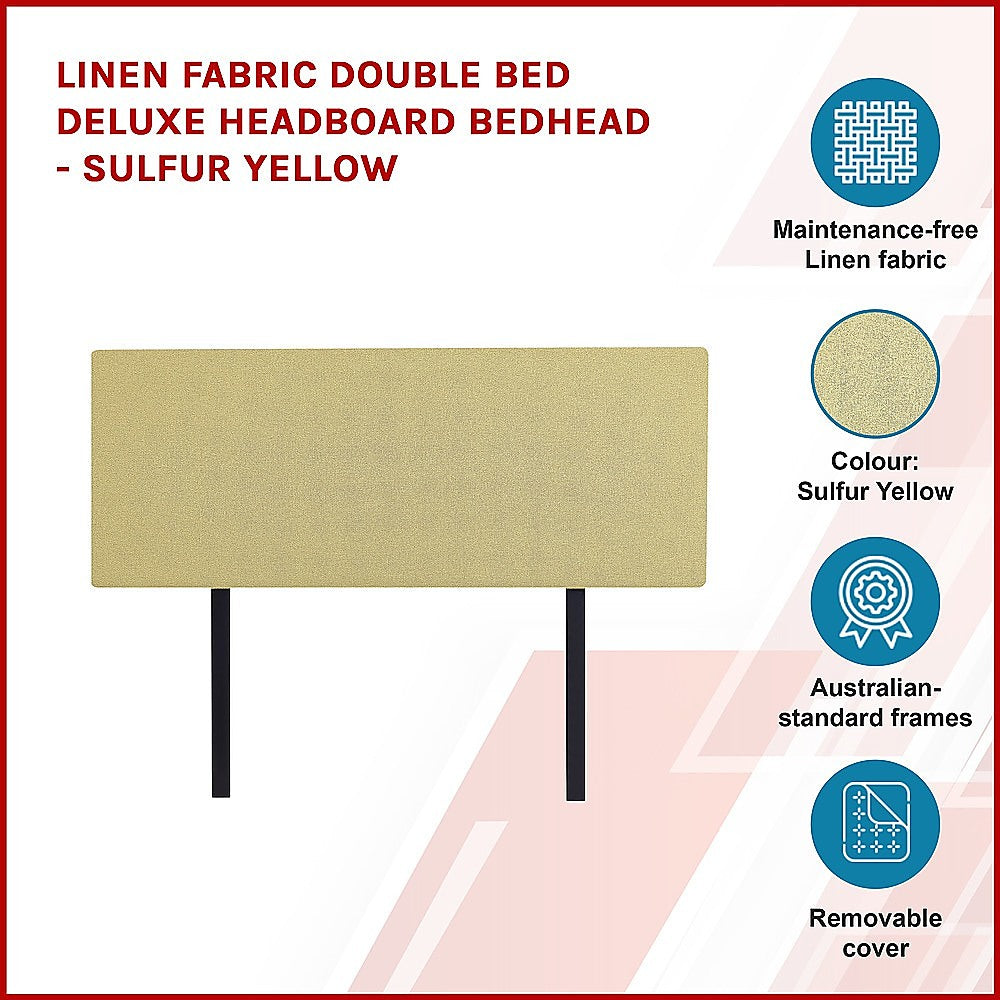 Customizable Linen Fabric Double Bed Headboard - Sulfur Yellow