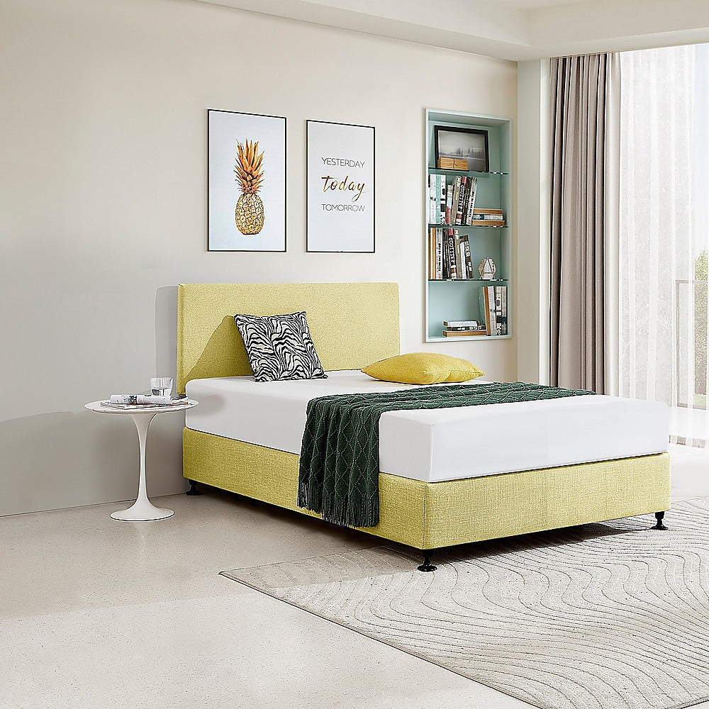 Customizable Linen Fabric Double Bed Headboard - Sulfur Yellow