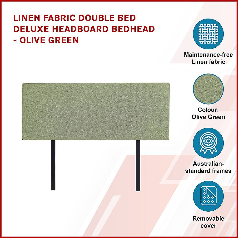 Olive Green Linen Double Bed Headboard, Adjustable Height