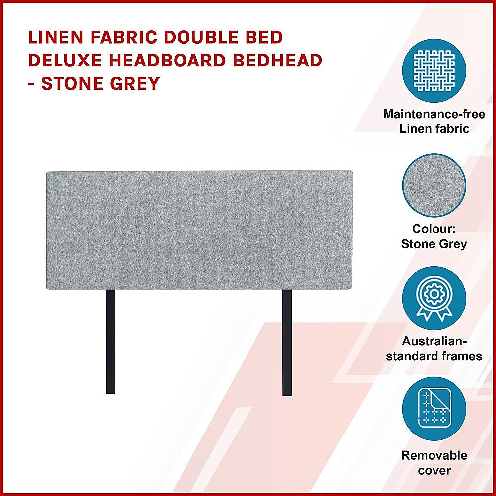 Stone Grey Linen Fabric Adjustable Double Bed Headboard