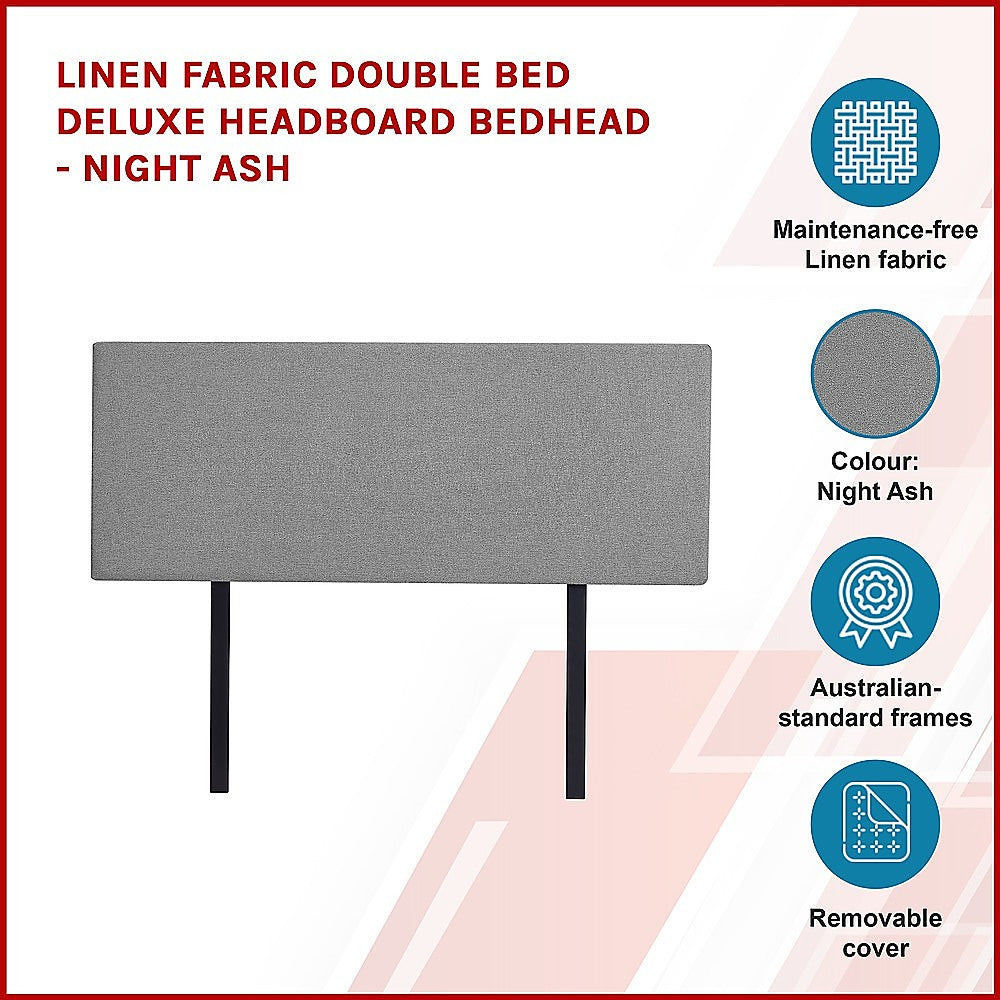 Customisable Linen Fabric Double Bed Headboard, Night Ash