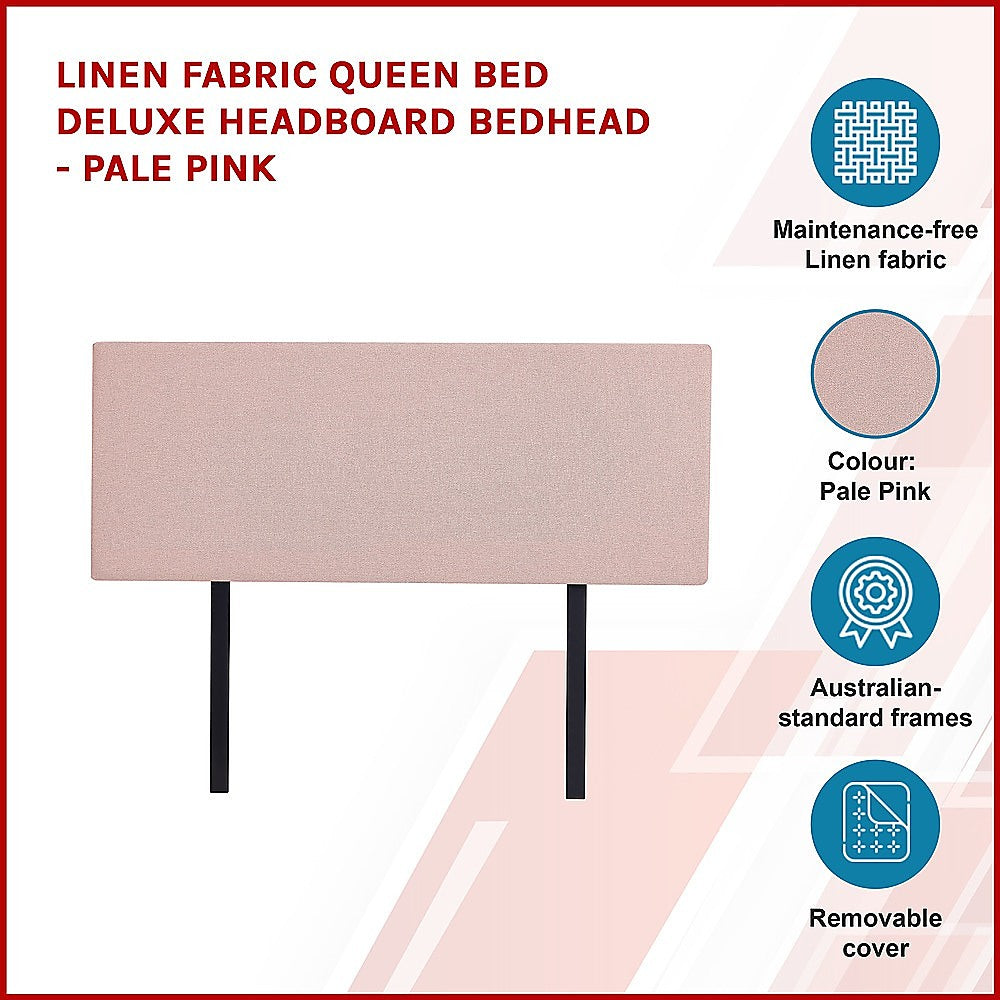 Customisable Linen Fabric Queen Headboard, Pale Pink